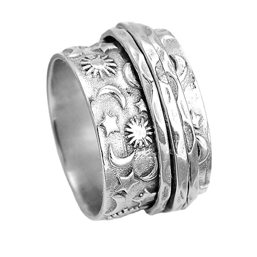 Titanium Steel Rotatable Decompression Retro Star Rings