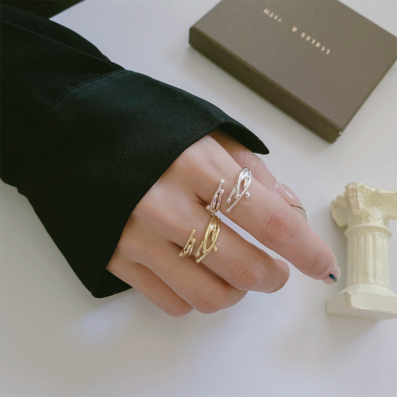 Korean Branch Minimalist Design Wind Geometric Rings