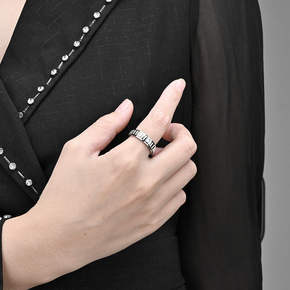Women's & Men's Unisex Style Rotatable Lattice Titanium Steel Cold Rings
