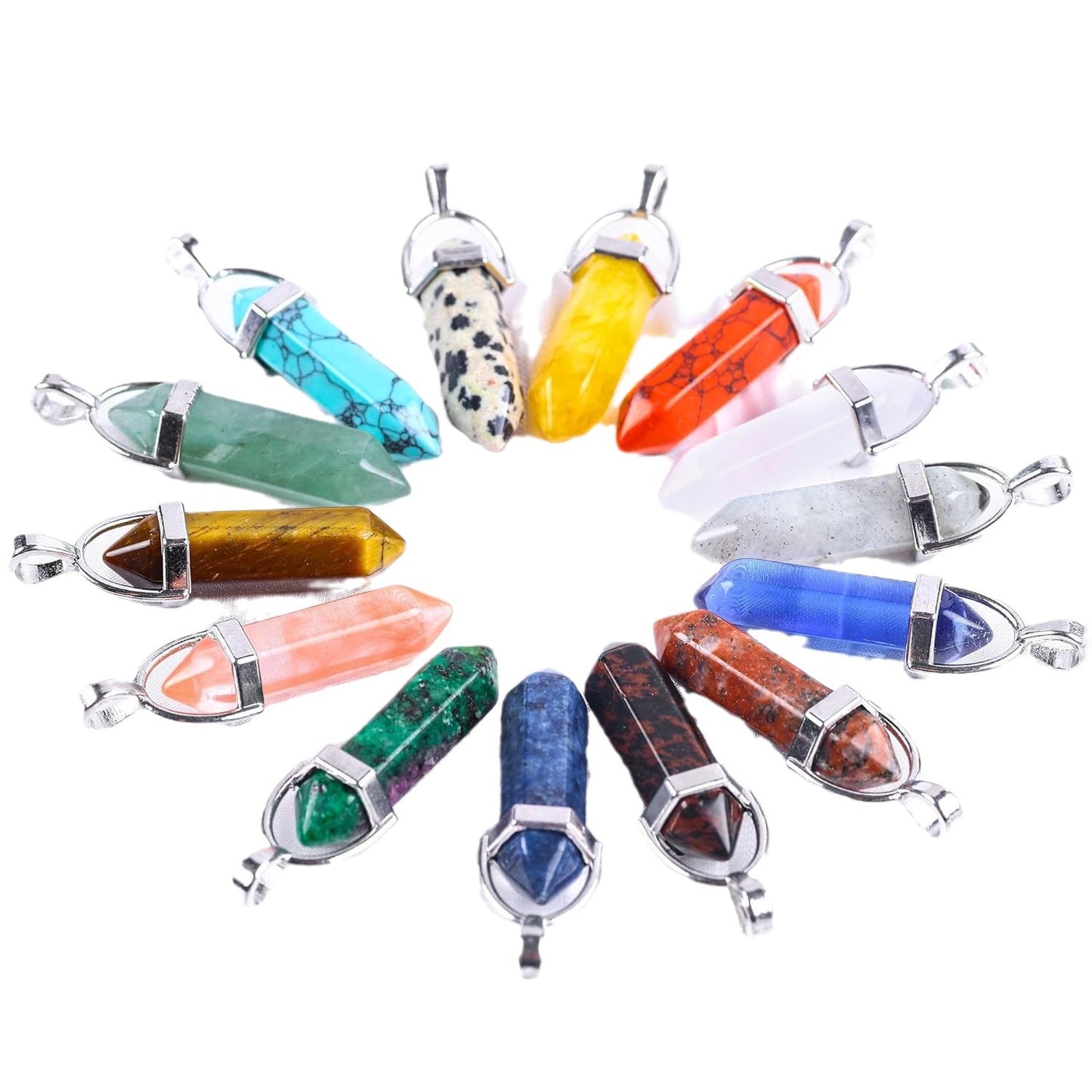 Natural Raw Gemstone Hexagon Prism Crystal Pendants