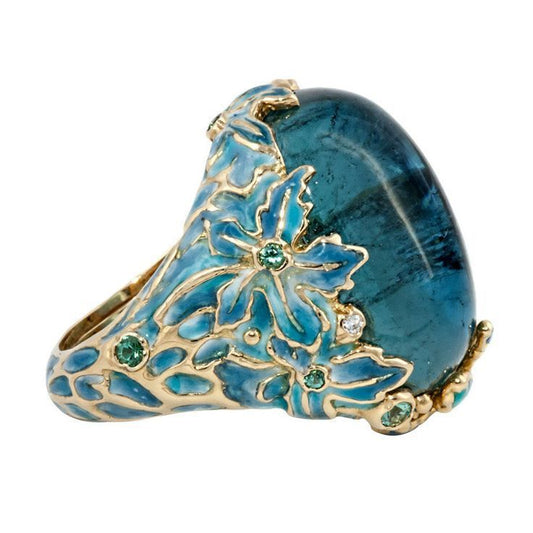 Inlaid Blue Tree Finger Engagement Ornament Rings