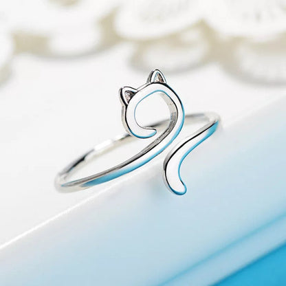 Hook Line Geometric Cat Opening Adjustable Rings