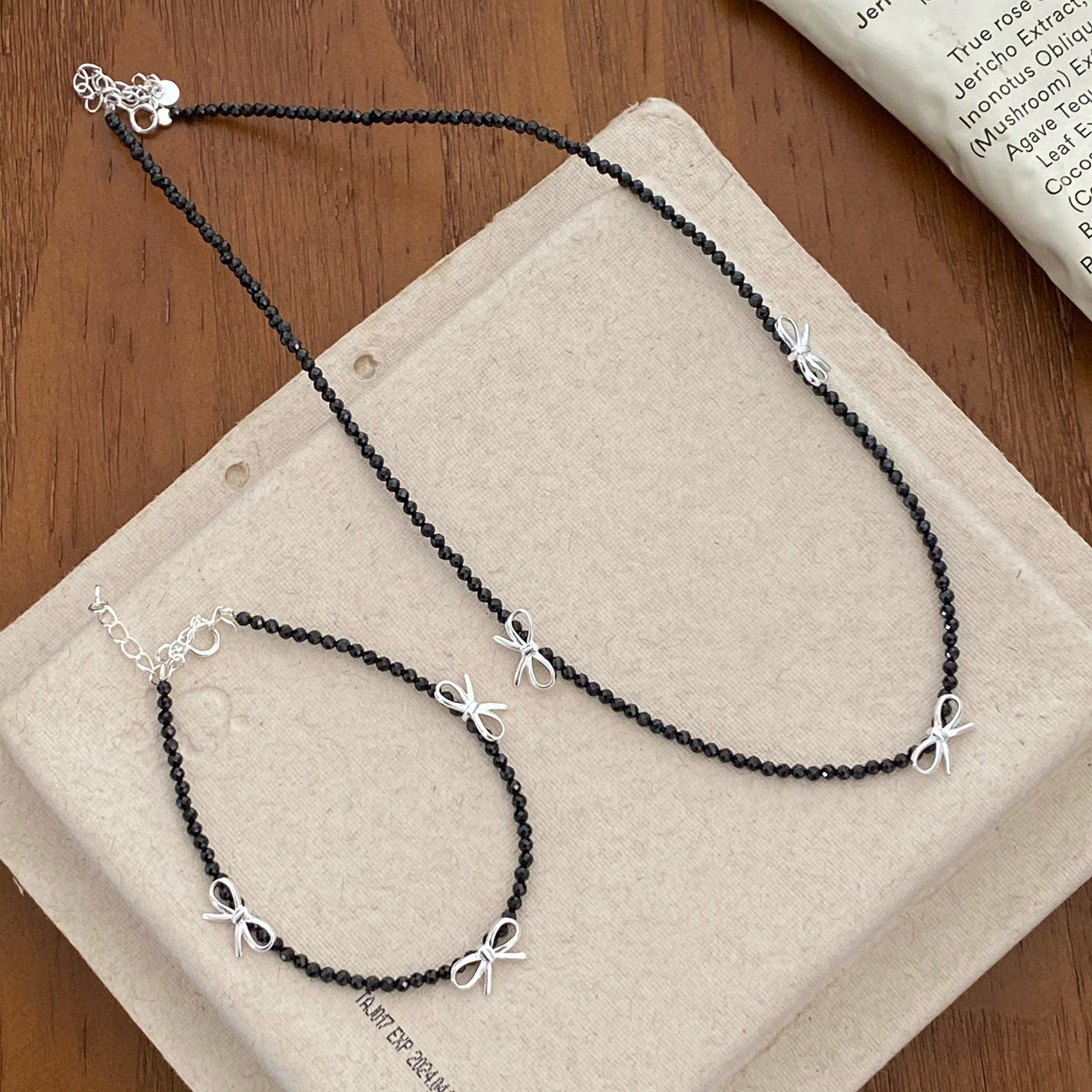 Style Black Natural Stone Beaded Weave Bow Female Exquisite Necklaces