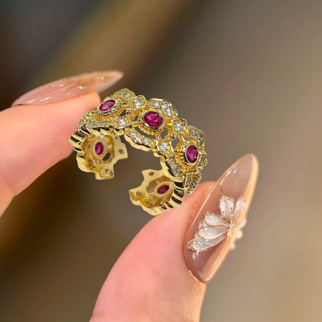 Women's Red Corundum Light Luxury Double Color Rings