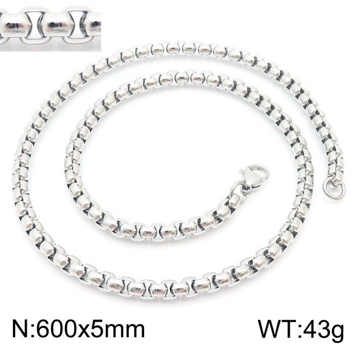 Women's & Men's Stainless Steel Square Pearl Chain Titanium Card Necklaces