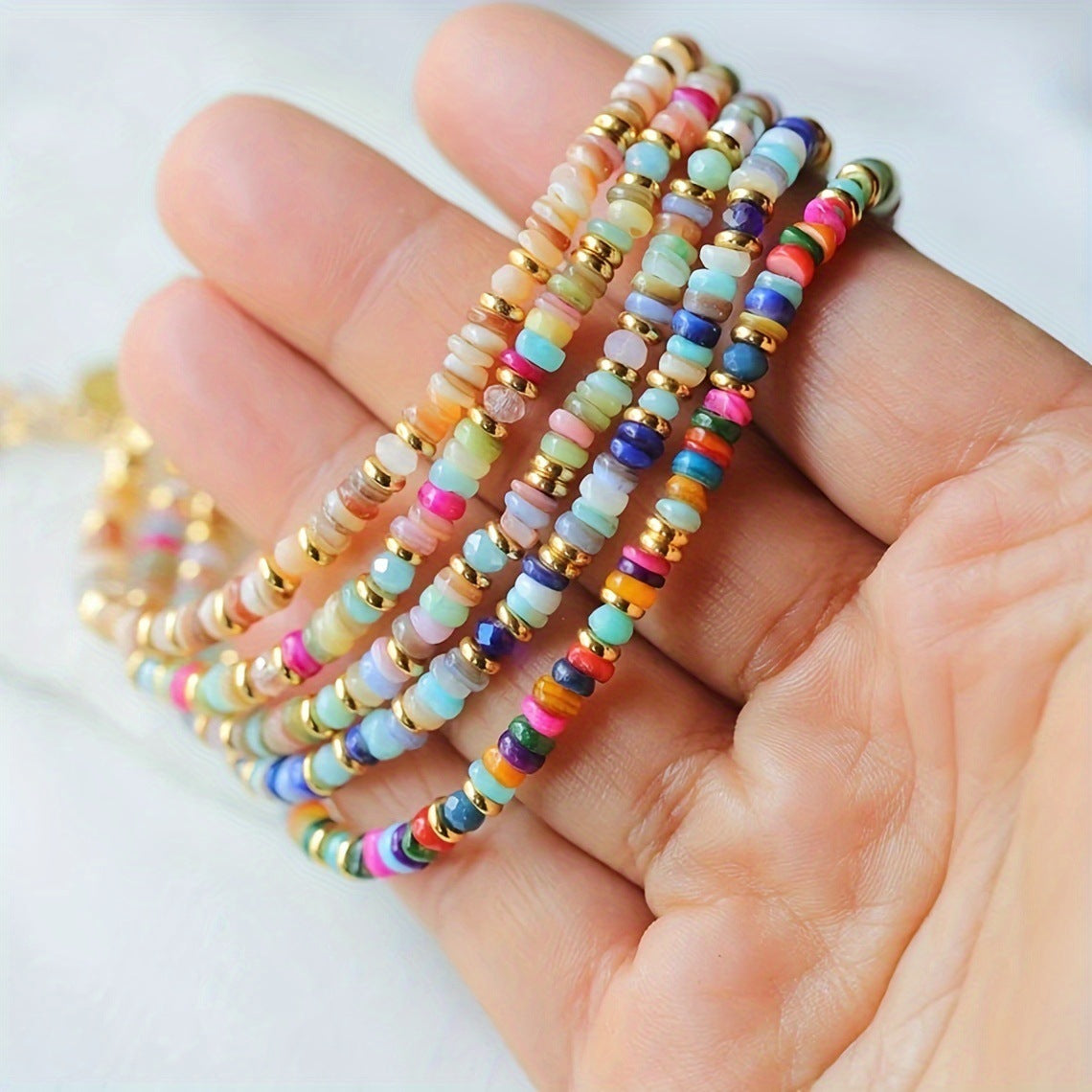 Women's Chinese Rainbow Natural Shell Dopamine Beaded Hand-woven Bracelets