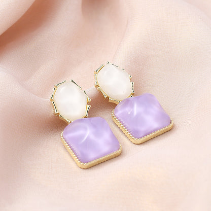 Contrast Color Water Ripple Retro Geometric Square Unique Earrings