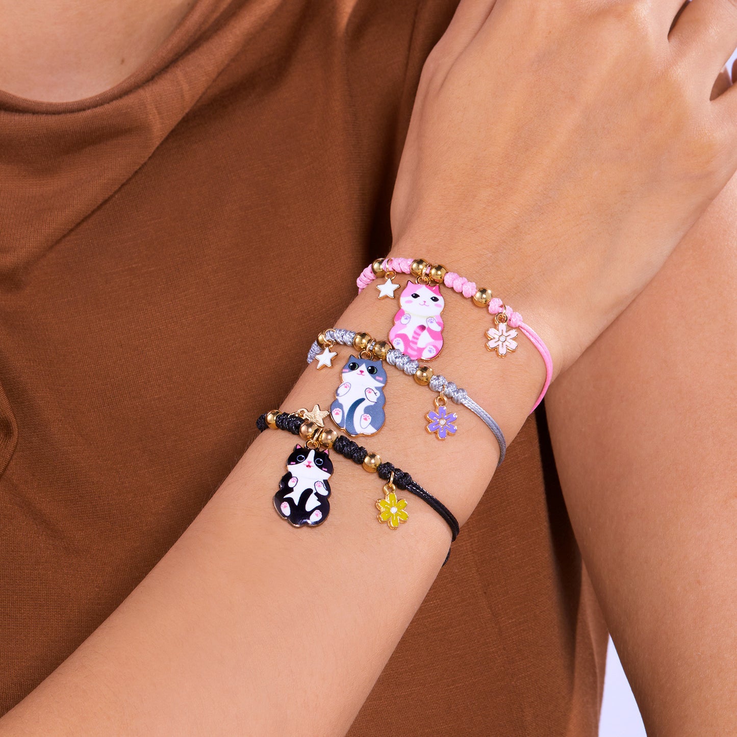 Cat Flower Ceramic Beads Woven Golden Bracelets
