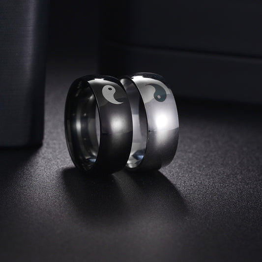 Men's Laser Gossip Fish Stainless Steel Does Rings