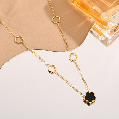 White Shell Five-leaf Flower Titanium Steel Female Necklaces