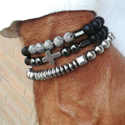 Men's Frosted Wooden Bead Hematite Beaded Suit Bracelets