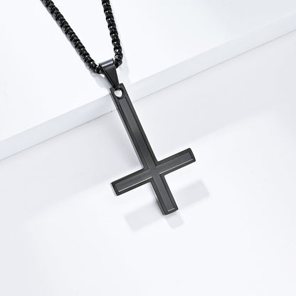 Men's Simple Reverse Cross Titanium Steel Glossy Dripping Oil Pendants