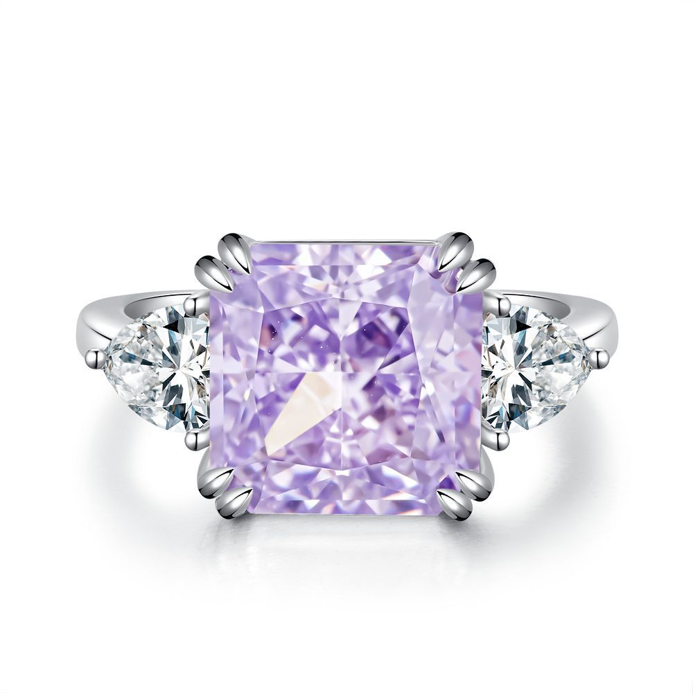 Zircon Square Ice Flower Cut High Rings