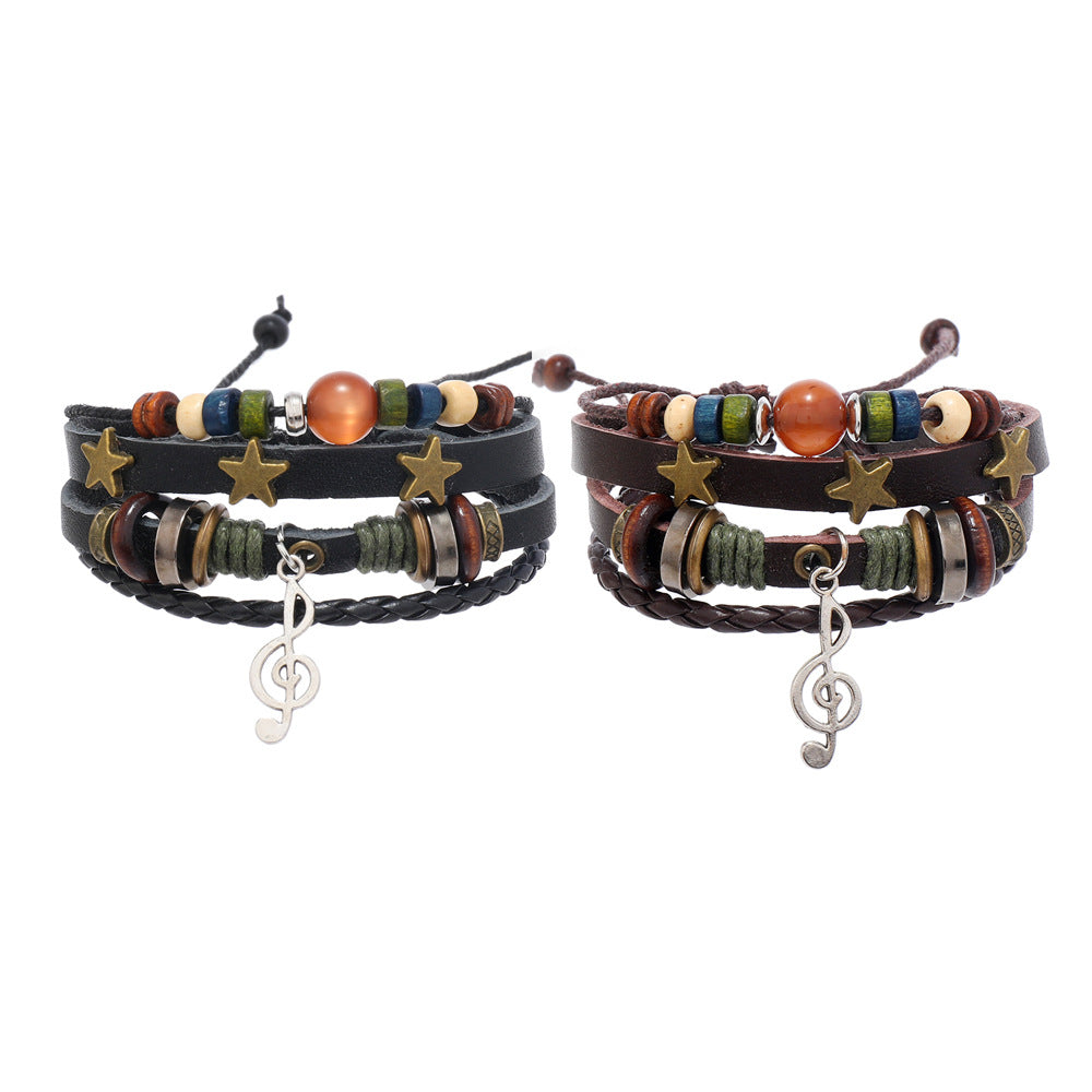 Notes Vintage Cowhide Hand-woven Beaded Trend Bracelets