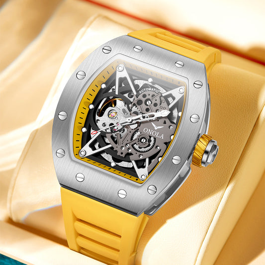 Men's On Automatic Watch Silicone Band Waterproof Mechanical Watches