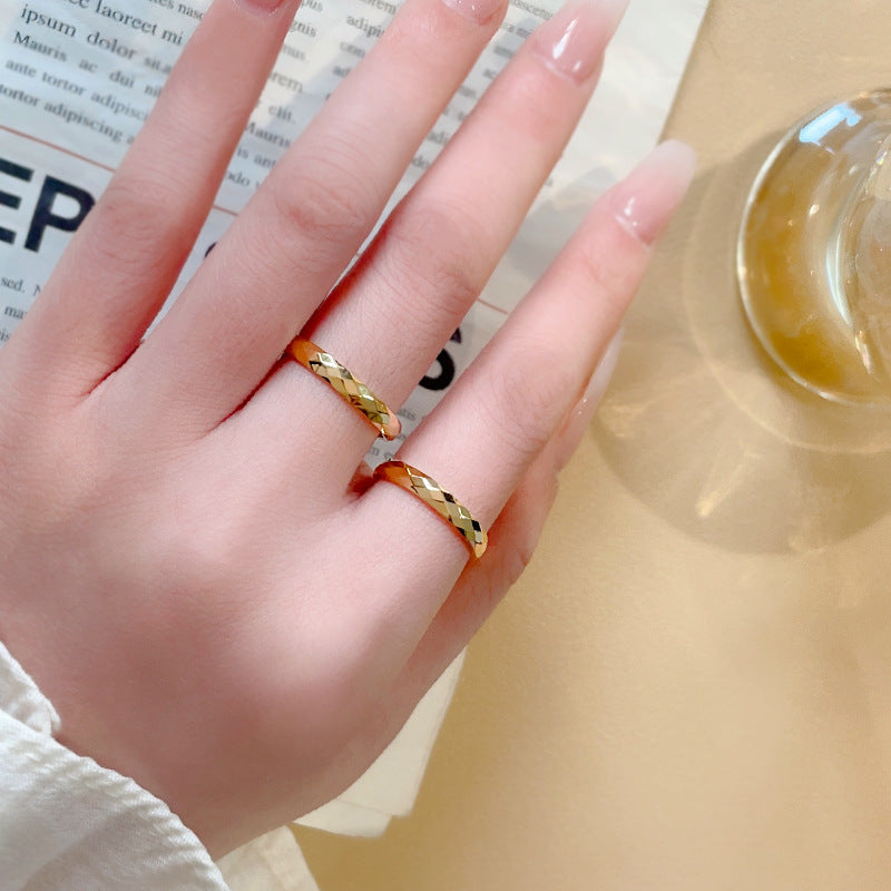 Titanium Steel Female Polygon Cut Surface Design Simple Rings
