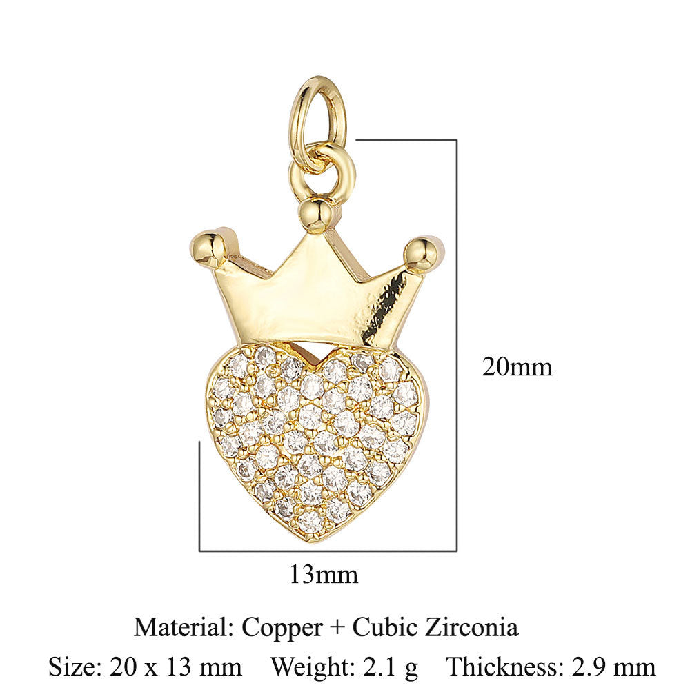 Crown Peach Heart Colorful Love Copper Pendants