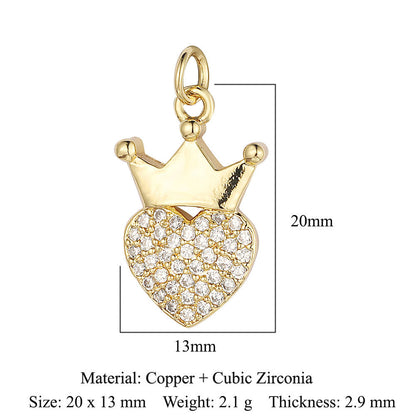 Crown Peach Heart Colorful Love Copper Pendants