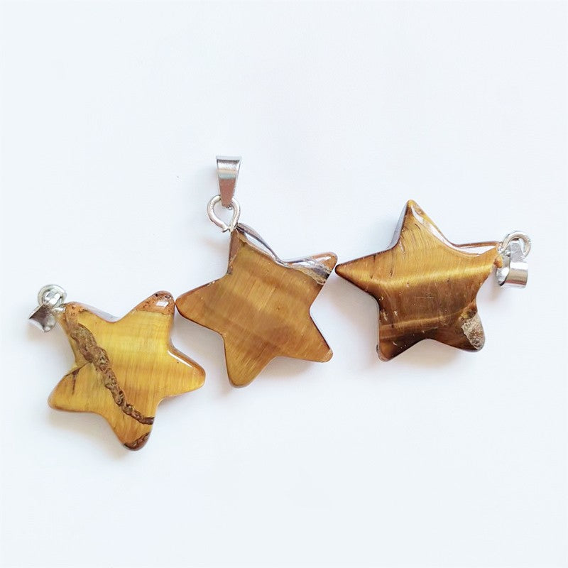 Natural Crystal Pentagram Star Moon Ornament Pendants