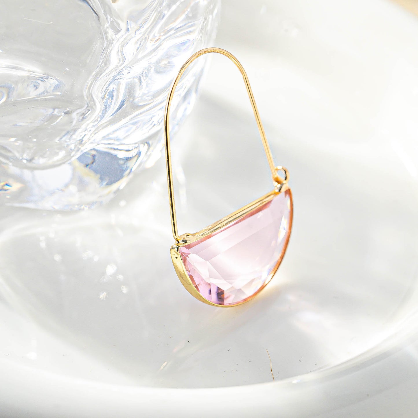 Ornament Simple Transparent Crystal Glass Semi-circle Female Earrings