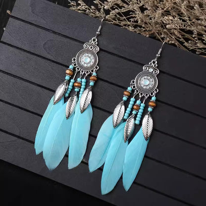 Ethnic Style Long Feather Temperamental Tassels Personality Earrings