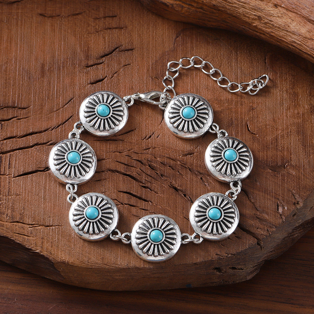 Vintage Inlaid Turquoise Pumpkin Flowers Bohemian Bracelets