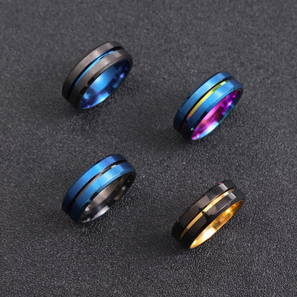 Women's & Men's Stainless Steel Ornament Patchwork Surface Brushed Rings