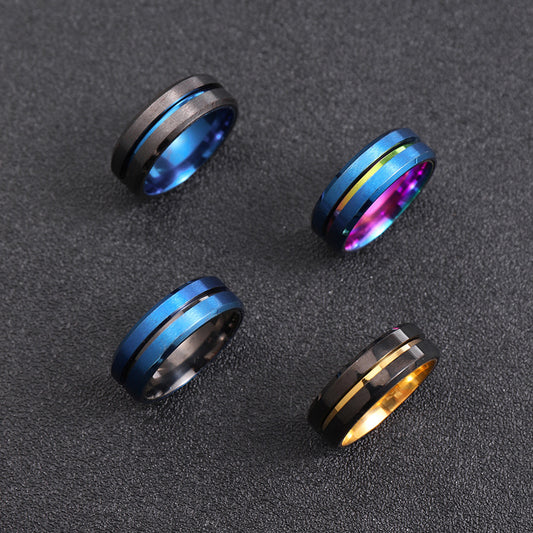 Women's & Men's Stainless Steel Ornament Patchwork Surface Brushed Rings
