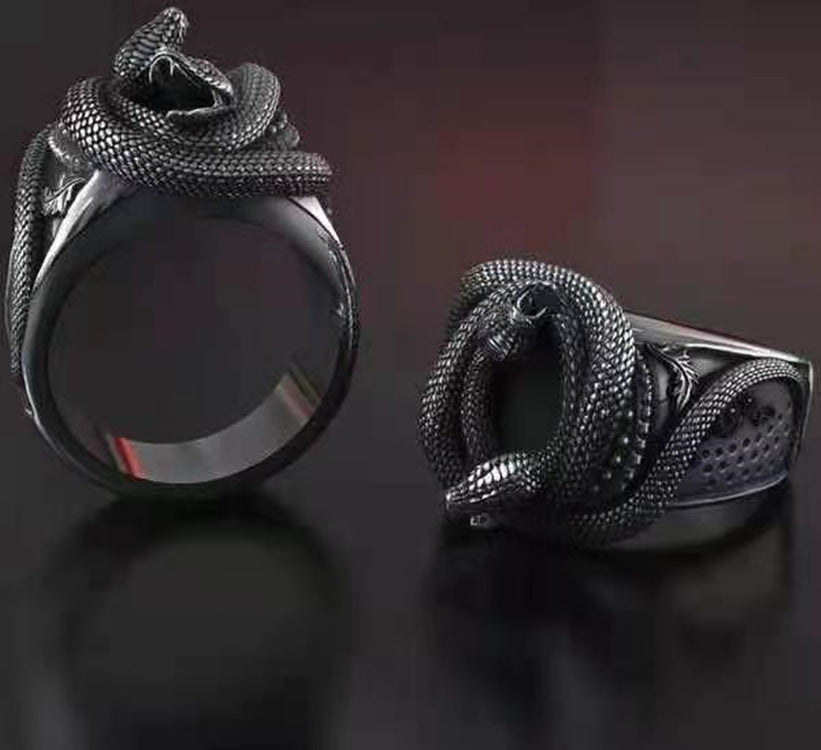 Men's Retro Personalized Creative Double Snake Winding Rings