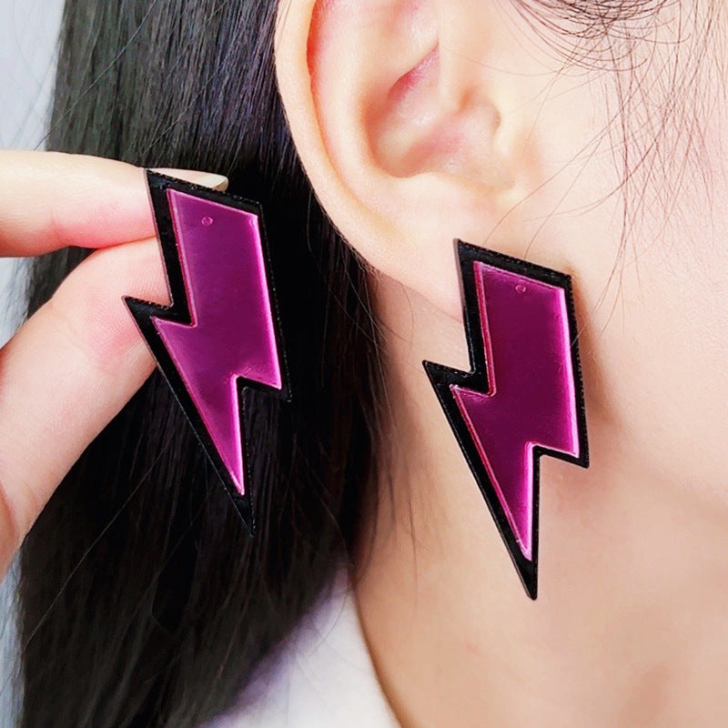 Women's Irregular Mirror Lightning Stitching Simple Exaggerated Earrings