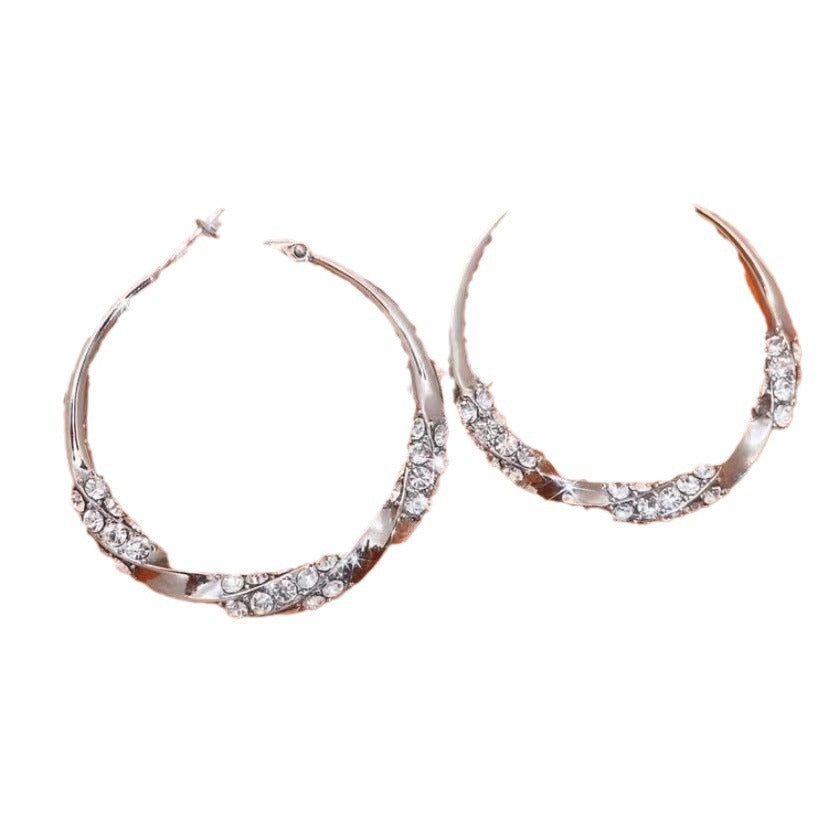 Sier Rhinestone Big Hoop Light Luxury Earrings