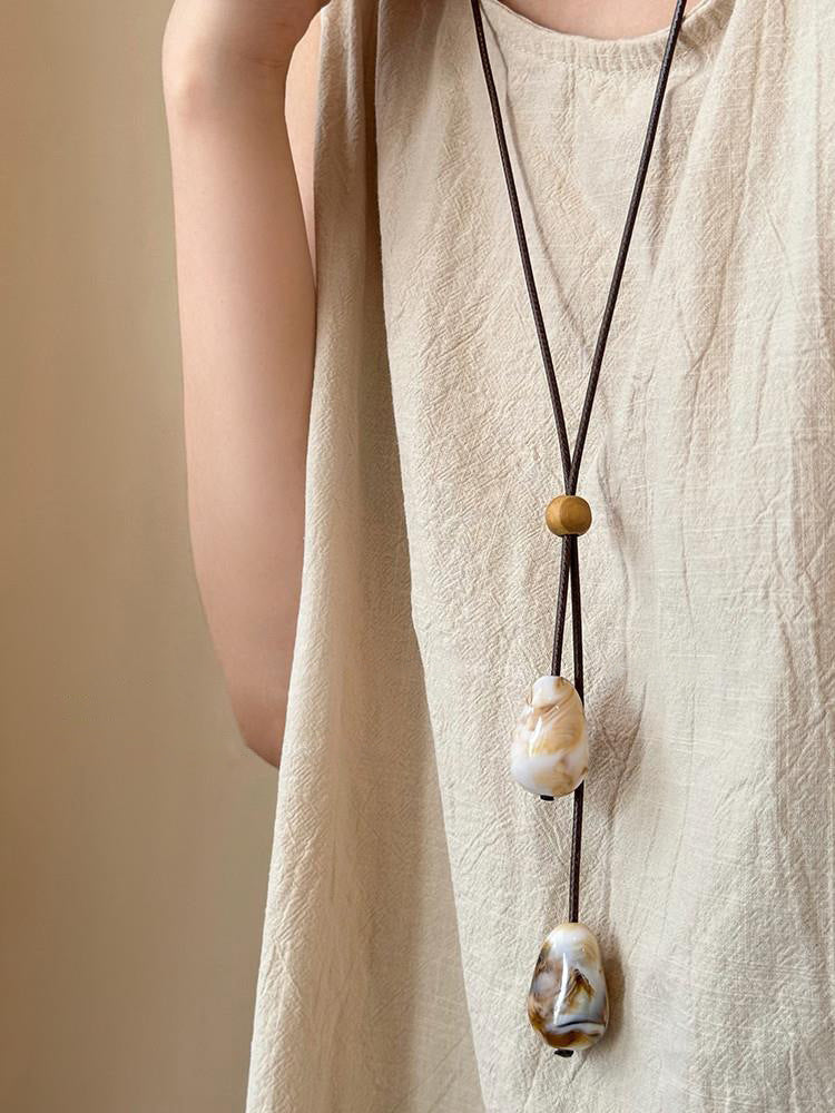 Women's Wooden Bead Ethnic Retro Long Sweater Necklaces