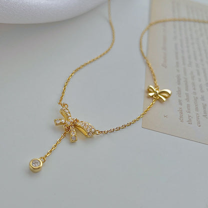 Sier Bow Female Light Luxury Minority High-grade Tassel Clavicle Necklaces