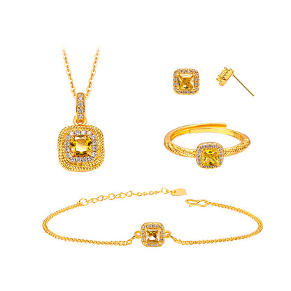 Women's Small Sugar Cube Yellow Diamond Gold-plated Necklaces