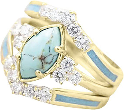 Women's Alloy Geometric Turquoise Set Of Ornament Rings