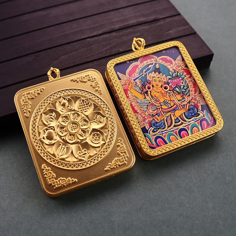 Gold Vajra Hand Painted Golden Outline Eight Patron Saints Pendants