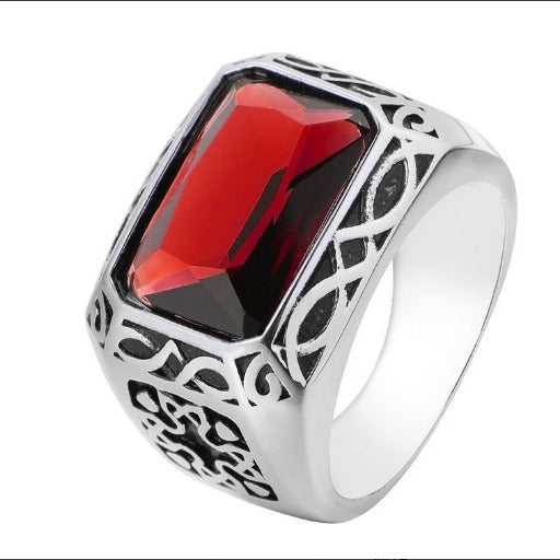 Men's Personalized Retro Imitation Emerald Square Rings