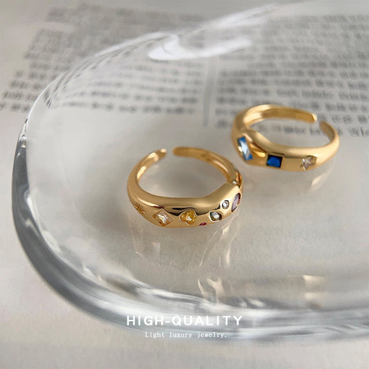 Inlaid Zircon Gold Plated Color Opening Adjustable Rings