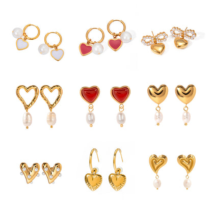 Stainless Steel Pearl Love Heart High-grade Earrings