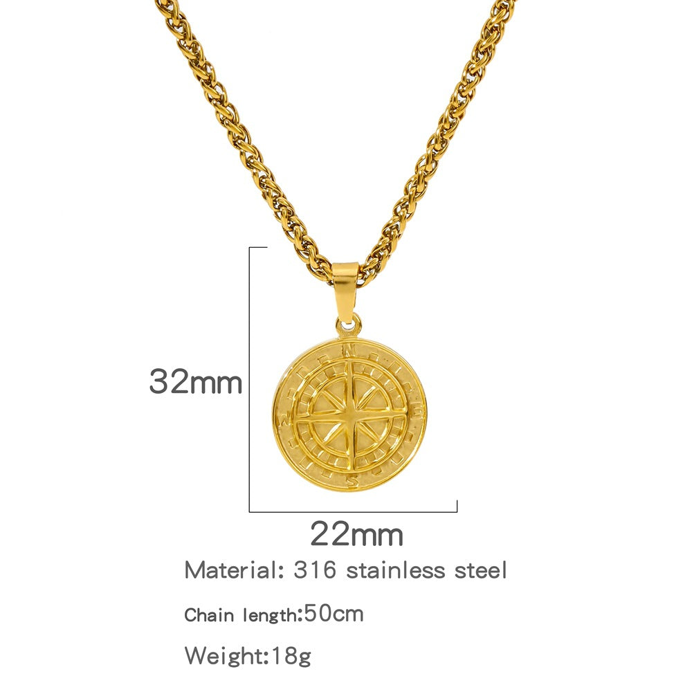 Men's Fashion Viking Nordic Style Metal Compass Necklaces