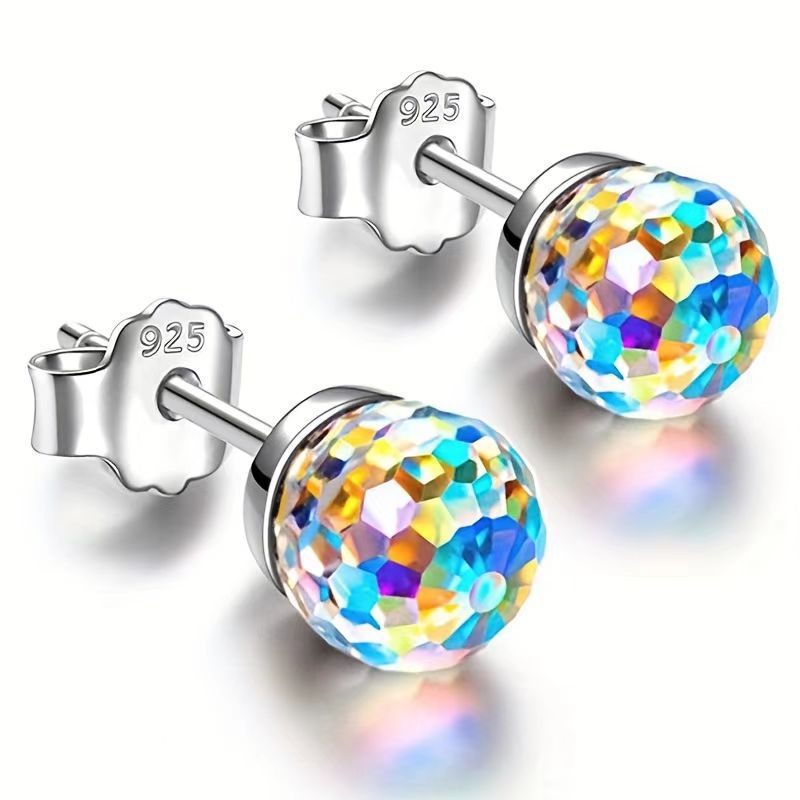 Women's & Men's Seven Colorful Earth Beads Crystal Ball Earrings