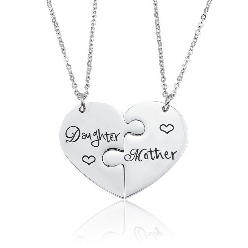 Steel Puzzle Heart One Pair Lovers Necklaces