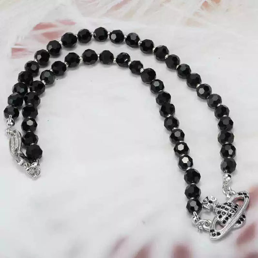 Women's Diamond Black Pearl Big Saturn Dark Series Short Personalized Necklaces