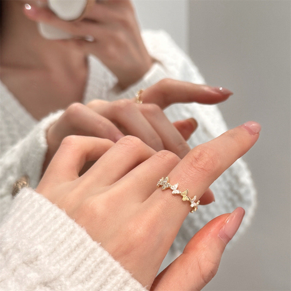 Glazed Butterfly Female Western Style Design High Sense Unique Rings
