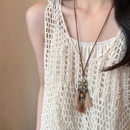 Women's Wooden Bead Ethnic Retro Long Sweater Necklaces