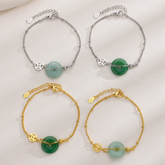 Copper Coin Imitation Jade Lucky Chinese Bracelets