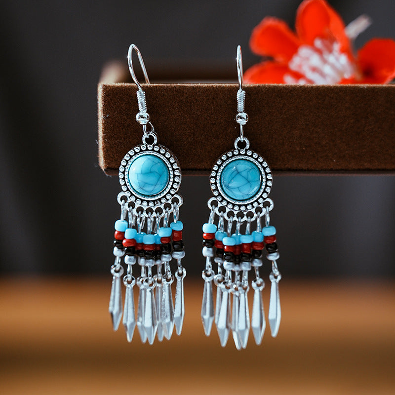 Bead Bohemian Small Iron Bell Turquoise Earrings