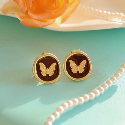 Women's Retro Coffee Color Metal Niche Design Earrings