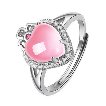 Love Crown Pink Crystal Style Light Extravagant Heart Rings