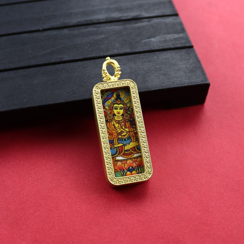 Square Birth Buddha Yellow God Of Wealth Green Tara Pendants